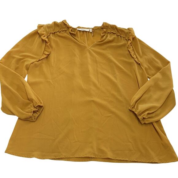 Andree by Unit Blouse Womens‎ Small Yellow Long Sleeve Ruffle Neck Pullover Top - Picture 1 of 7